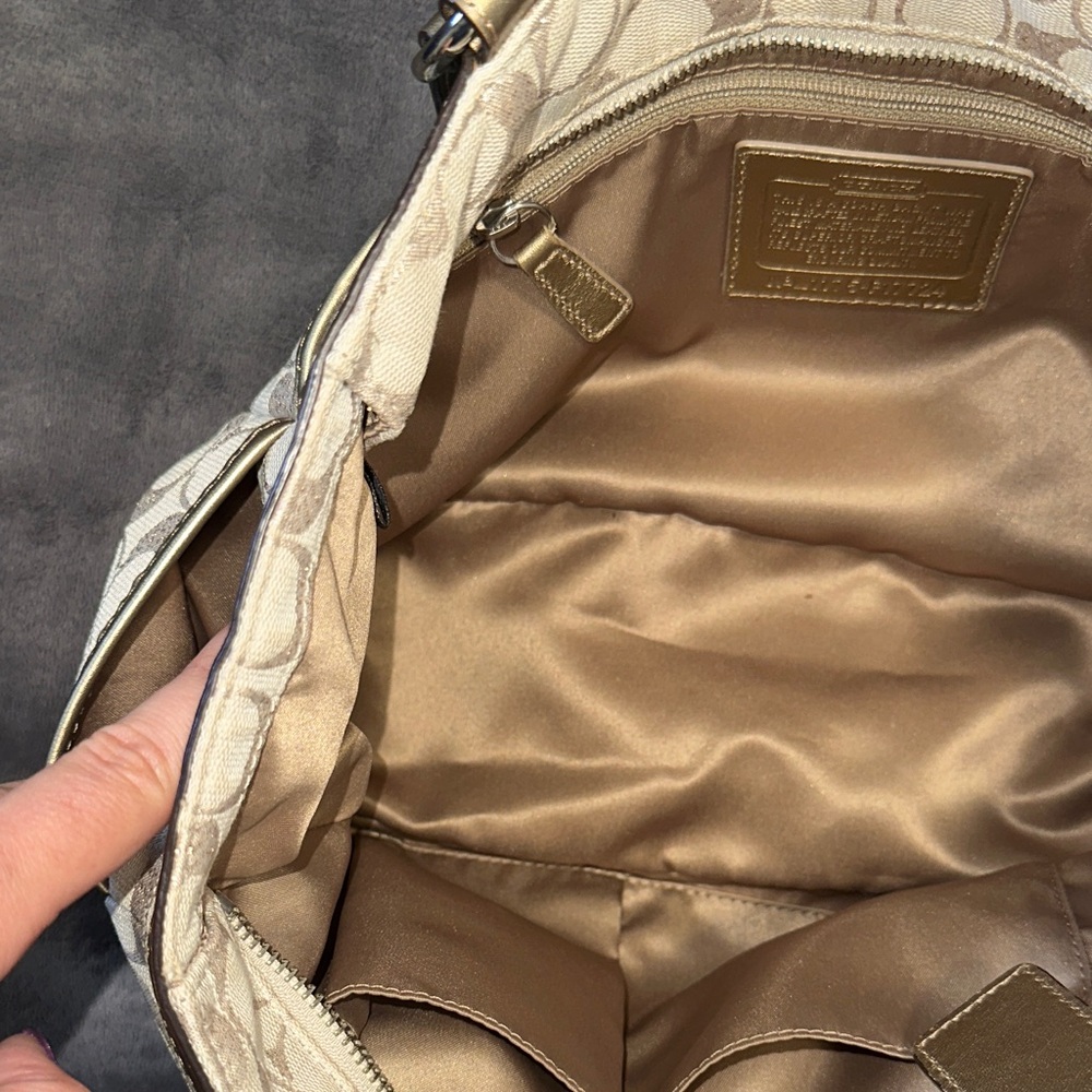 Coach Beige and Brown Signature Shoulder Bag - Picture 9 of 11